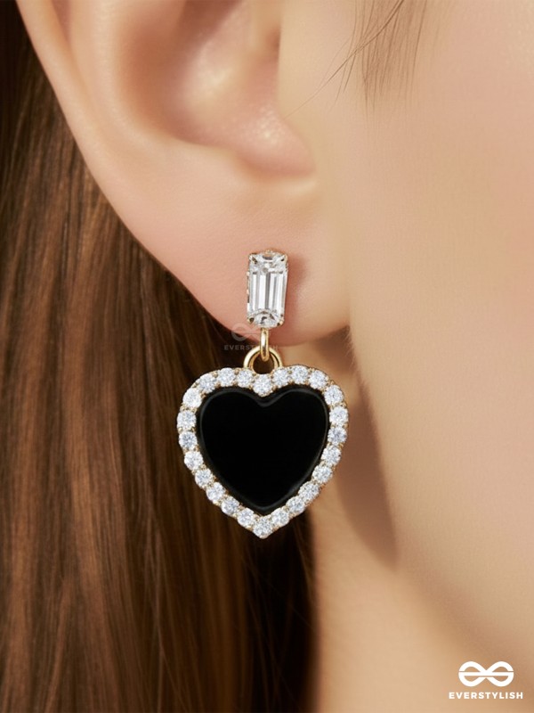 Heart of Ocean- Green Heart-Shaped Gem Stones and Rhinestones Studded Earrings