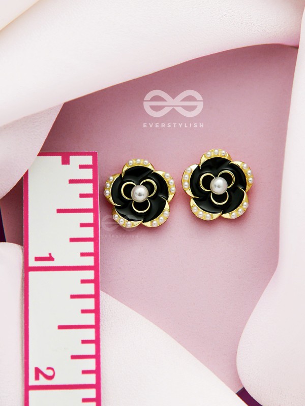Dusky Blooms- Pearls Studded Black and Golden Earrings