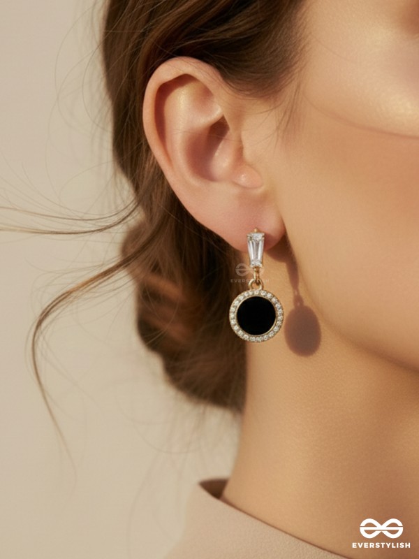 Black Holes- Gem Stone and Rhinestones Studded Black and Golden Earrings