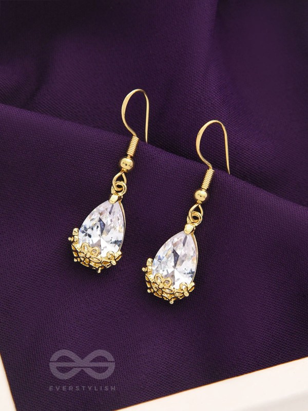 Glazed Dewdrops- Golden Crystal Earrings