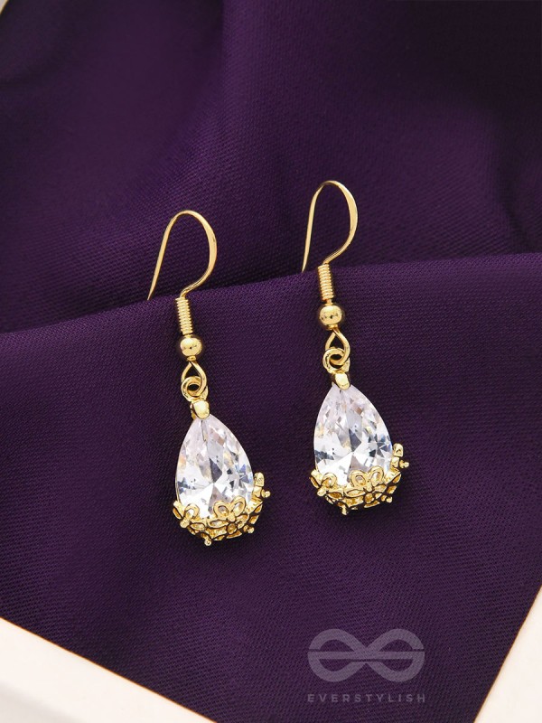 Glazed Dewdrops- Golden Crystal Earrings