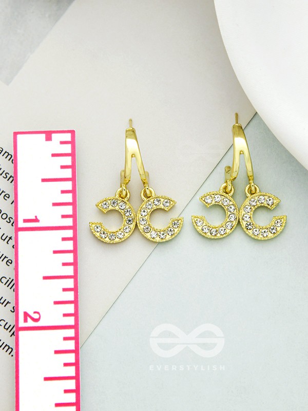 I 'C' You- Rhinestones Encrusted Golden Earrings