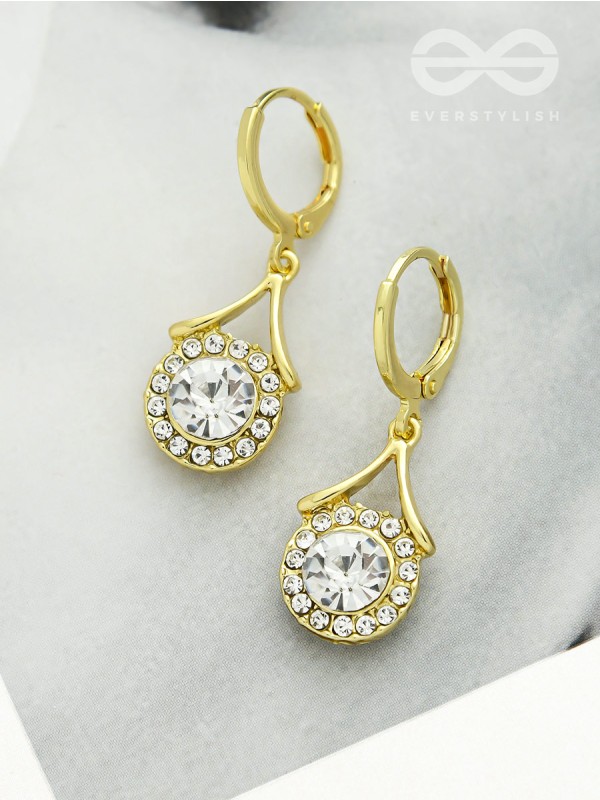 Scintillating Spheroids- Crystal and Rhinestones Studded Golden Earrings