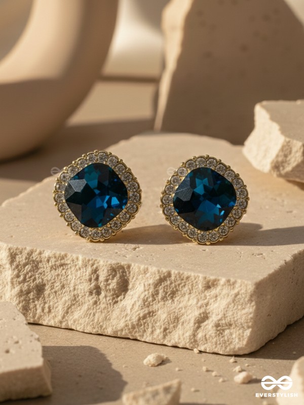 The Royal Touch- Solitaire and CZ Stones Studded Royal Blue Earrings