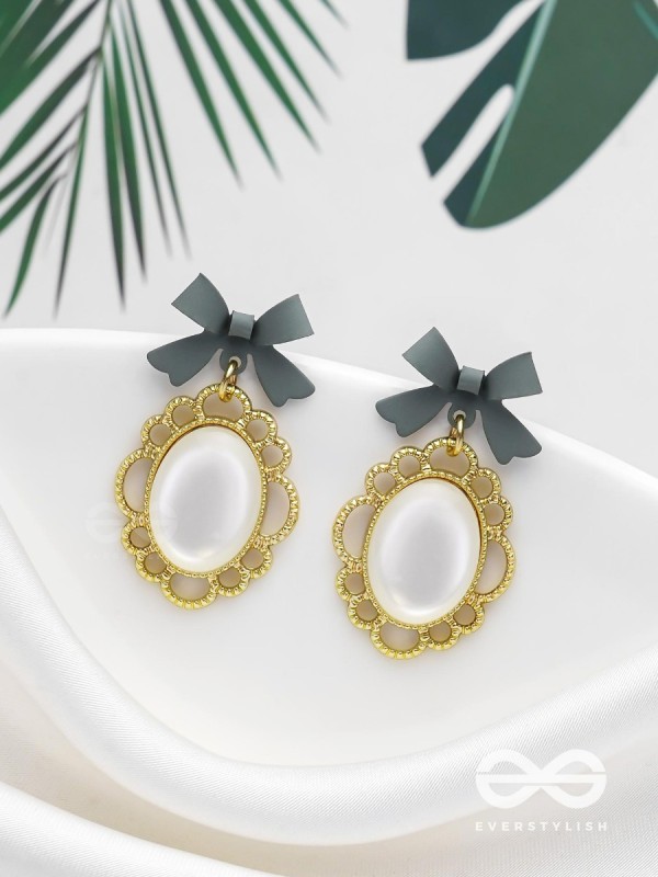 Princess Bow Frames- Grey and Golden Earrings