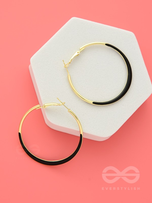 Smoky Loops- Black and Golden Hoop Earrings