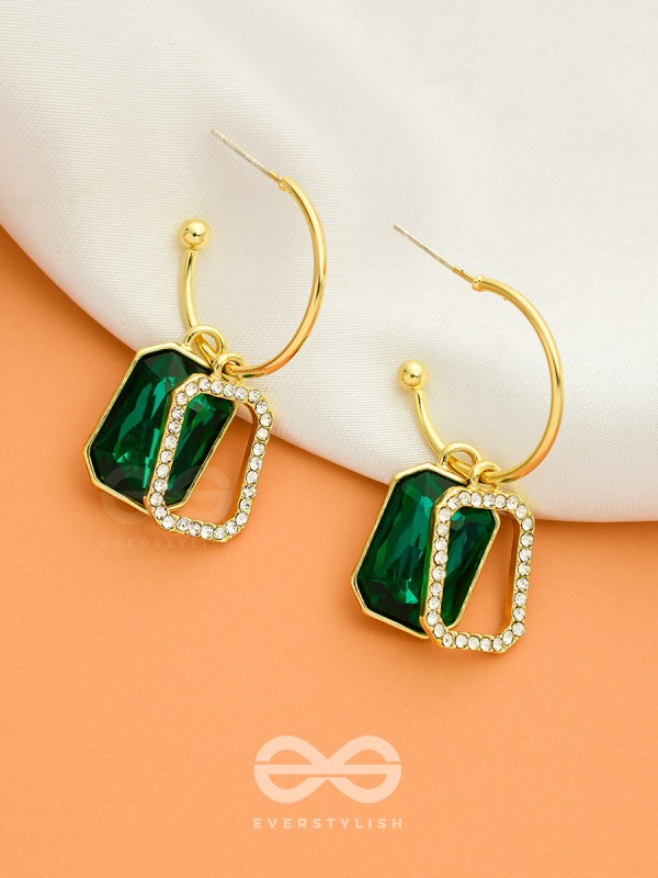 Blazing Jades- Rhinestones Studded Golden and Green Crystal Earrings