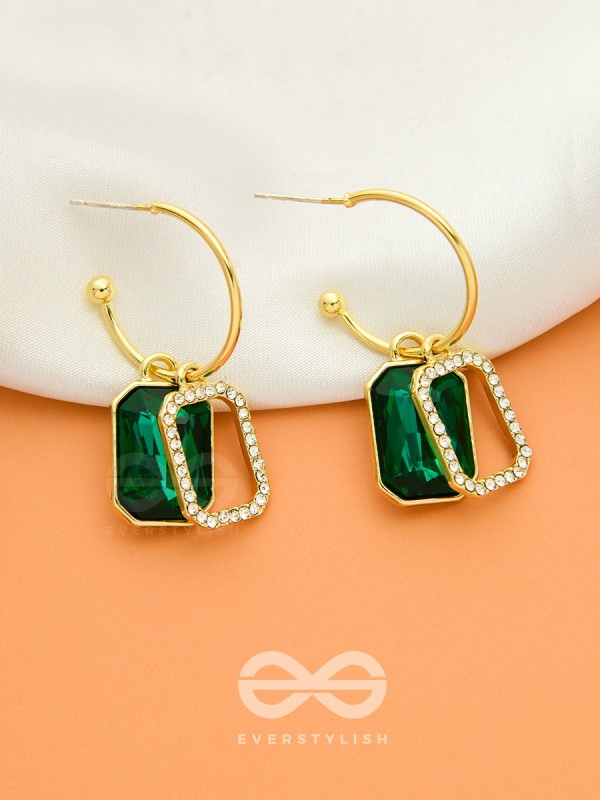 Blazing Jades- Rhinestones Studded Golden and Green Crystal Earrings