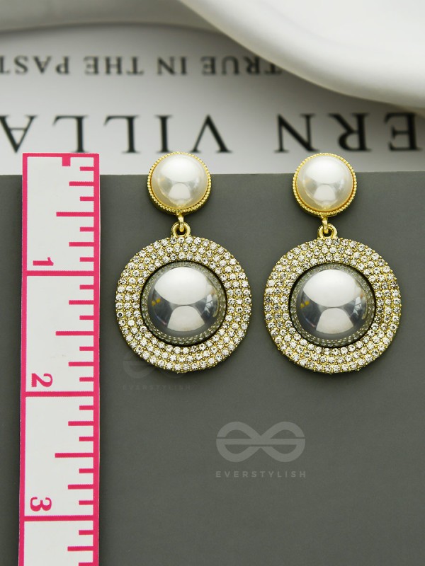 The Ashen Sun- Rhinestones Studded Grey and White Pearl Earrings