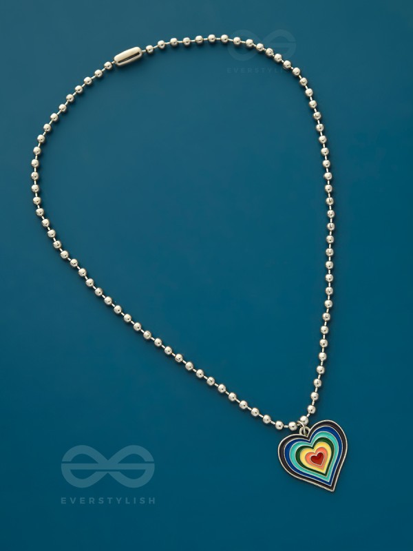 Rainbow-Hued Heart- Multicolored Silver Necklace