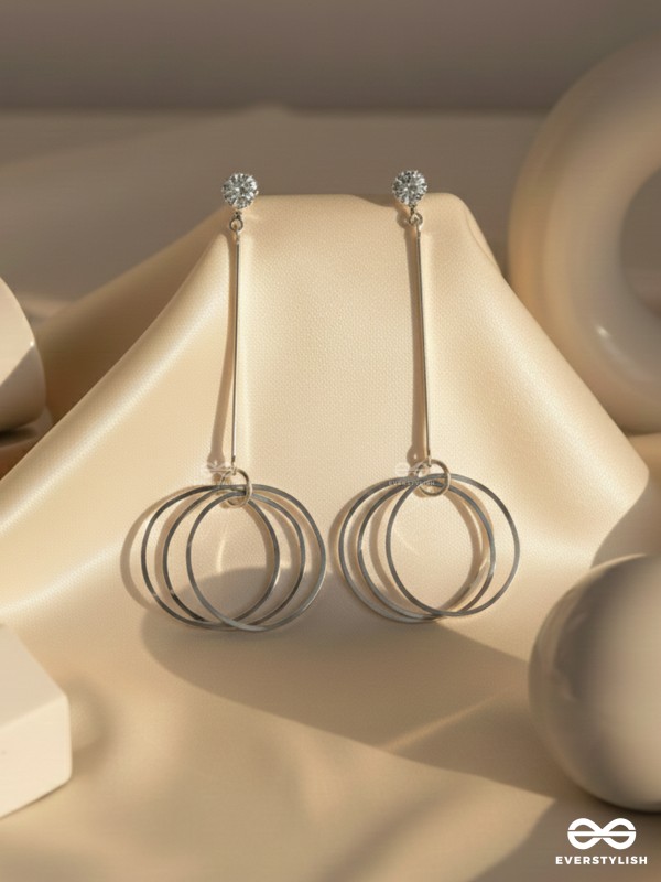 Dangly Discs - Solitaire Studded Silver Earrings
