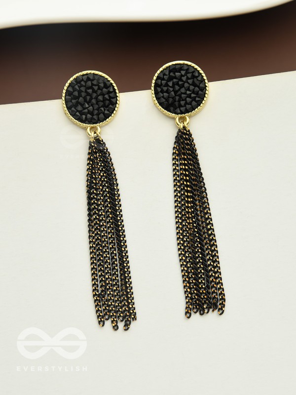 The Raven Cascade- Black and Golden Earrings