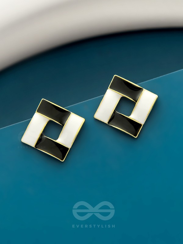 The Monochrome Maze- Black n White Enamelled Earrings