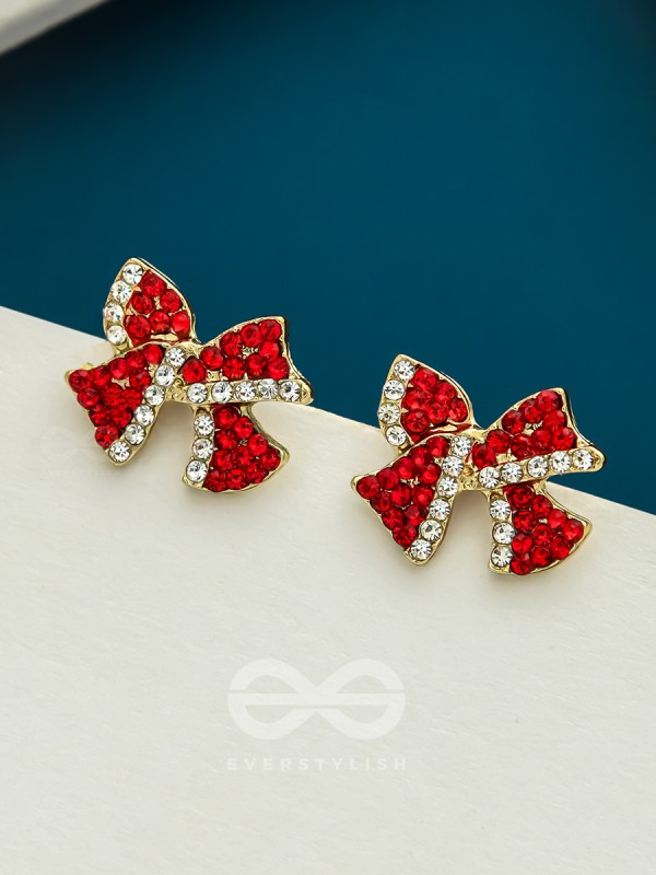 The Bond of Passion- Golden Rhinestones Earrings (Ruby Red)