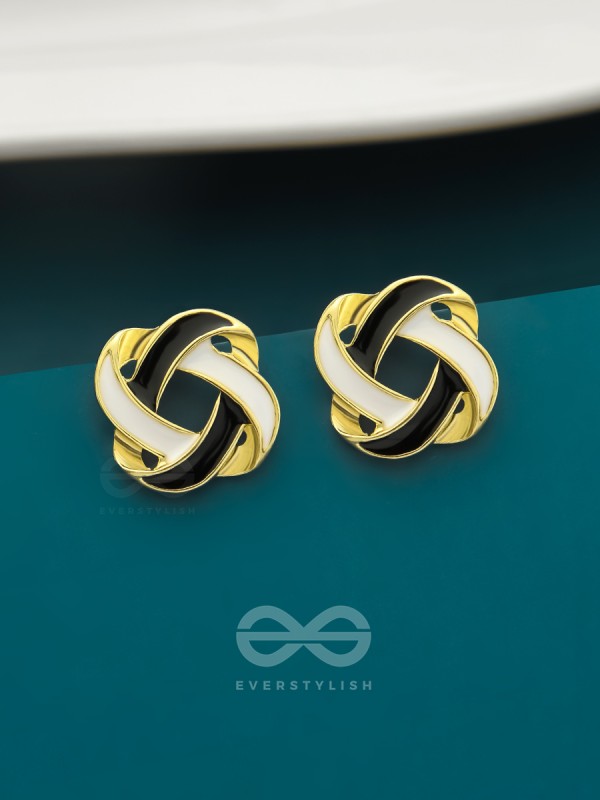 The Greyscale Galaxy- Black n White Enamelled Golden Earrings