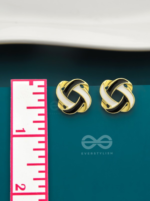 The Greyscale Galaxy- Black n White Enamelled Golden Earrings