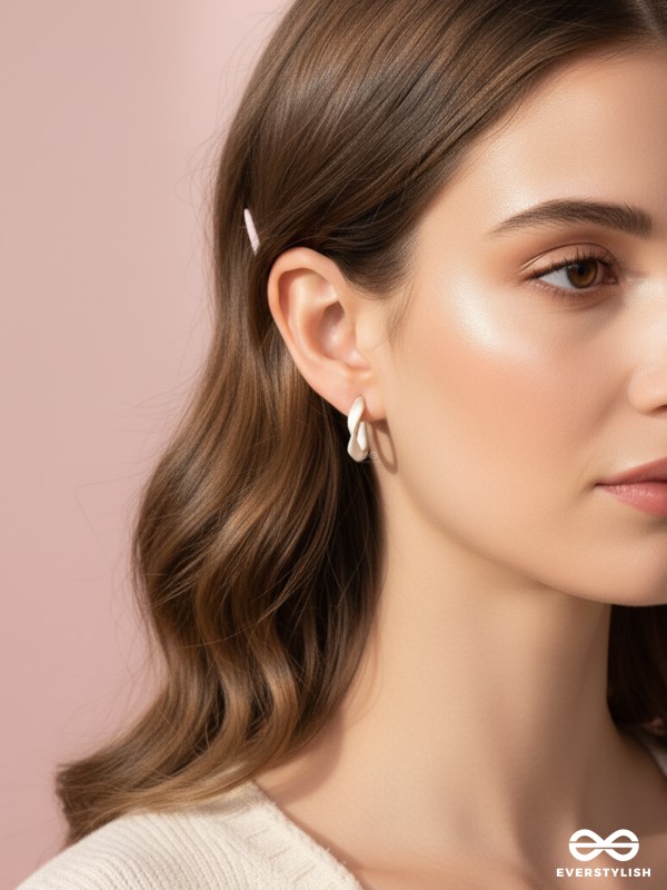 The Twisted Crescent- Classy Golden Earrings (Porcelain White)