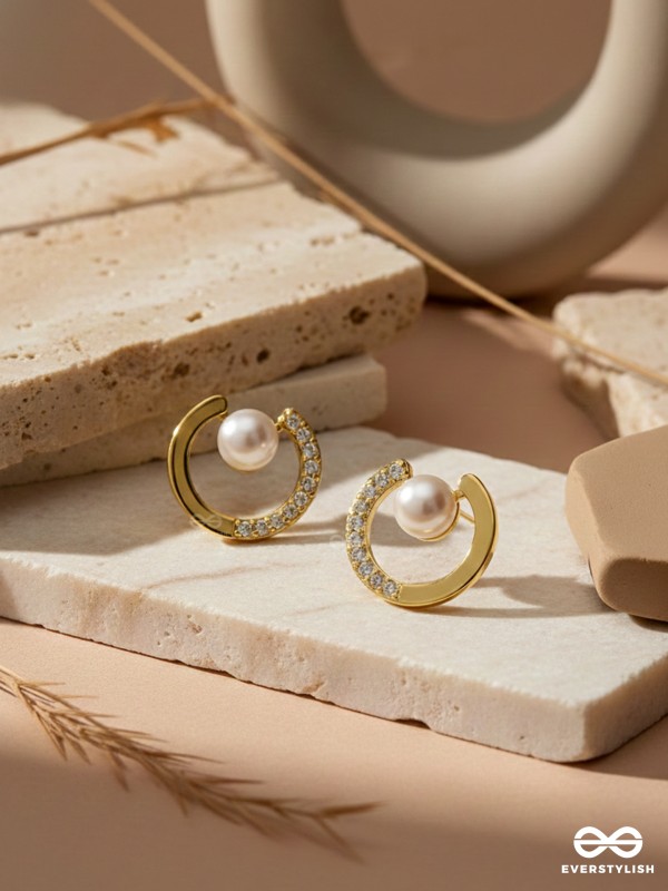 The Lunar Halo- Golden Pearl Earrings