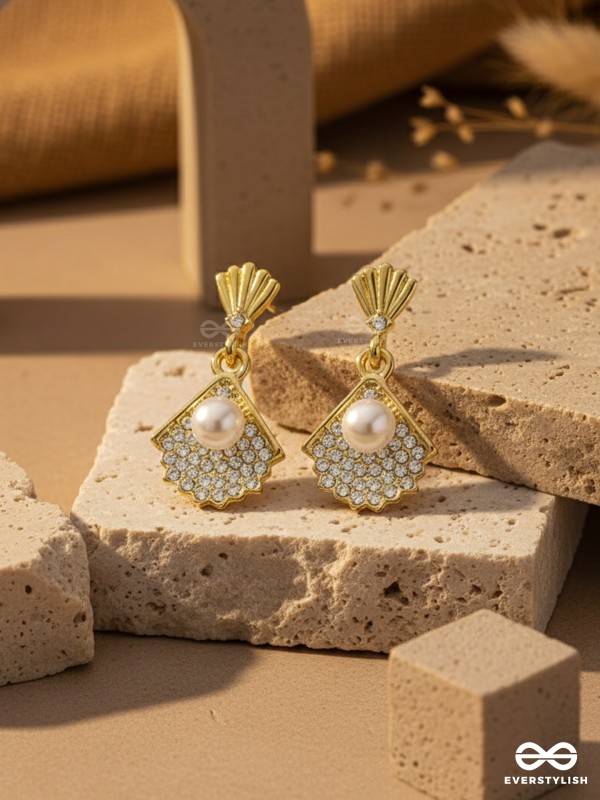Sand n Pearl- Golden Rhinestones and Pearl Earrings