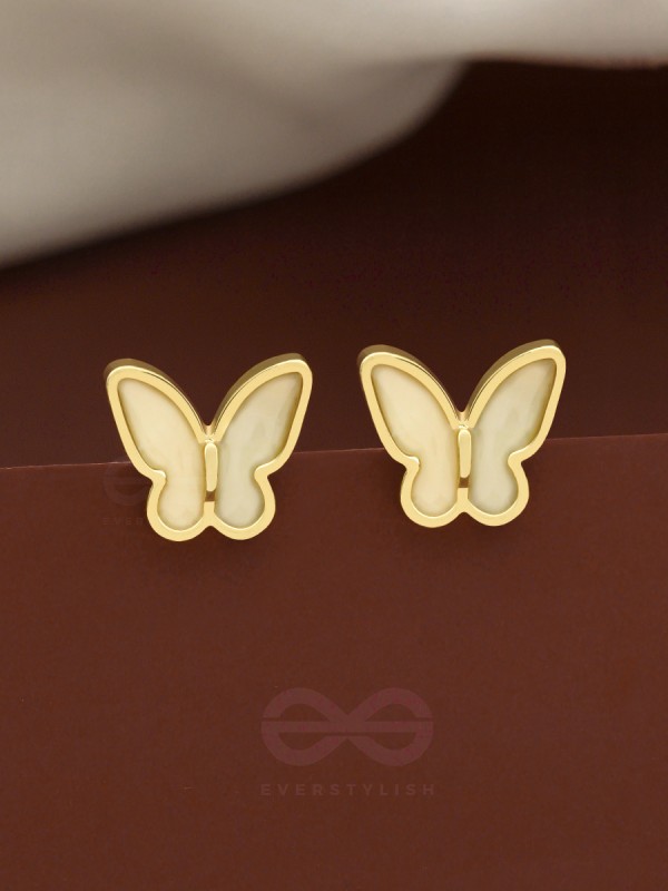 The Winged Wonder- White and Golden Earrings