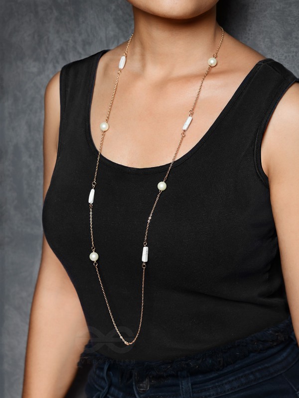 Pearls N Pebbles - Golden Pearl Necklace With Anti-Tarnish Coating 