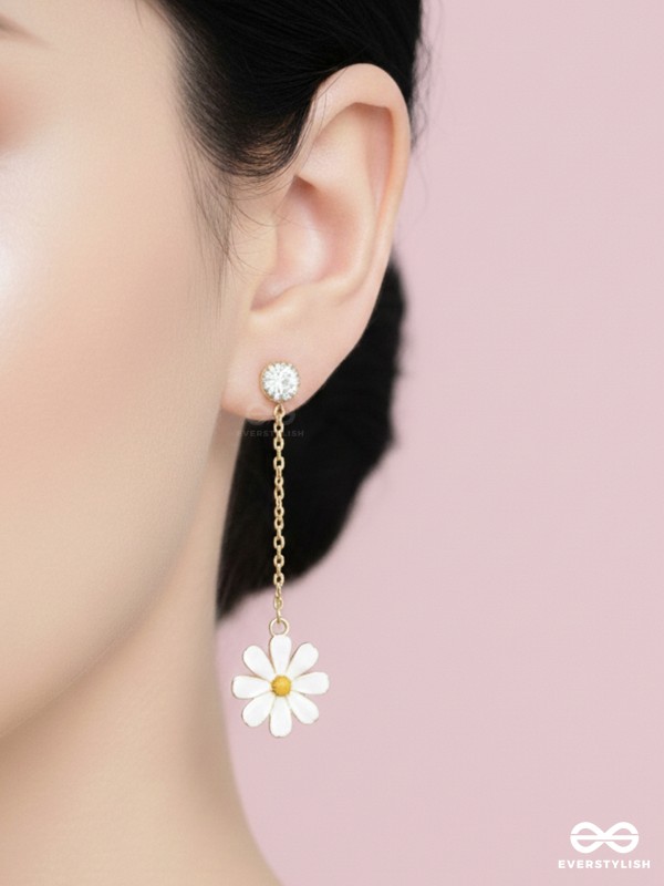The Droopy Daisy- Golden Enameled Earrings