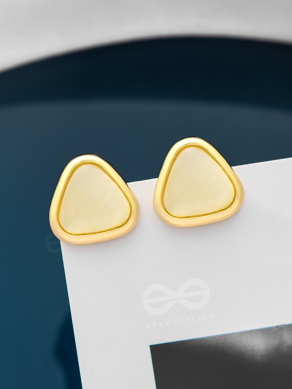 The Love Triangle- Golden Stud Earrings (Cream White)
