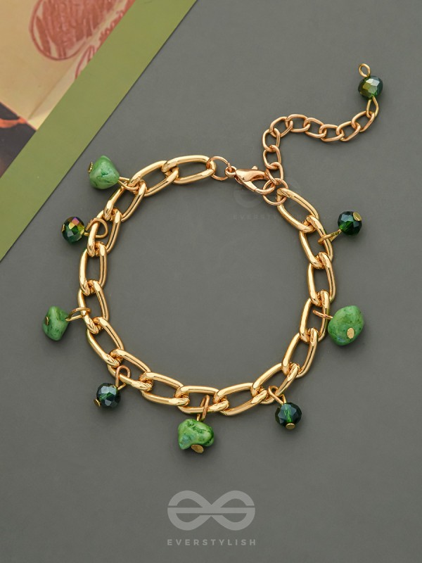 The Lush Lane- Green Stones Studded Golden Bracelet