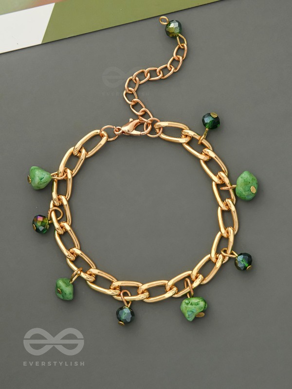 The Lush Lane- Green Stones Studded Golden Bracelet