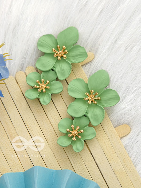 Paired Periwinkles- Statement Acrylic Earrings (Leaf Green)