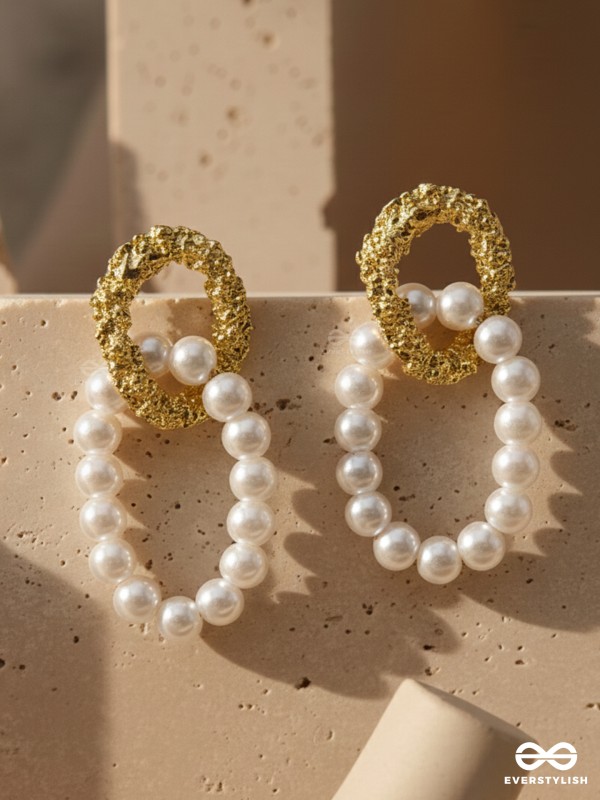 Sun n Moon- Golden Pearl Earrings