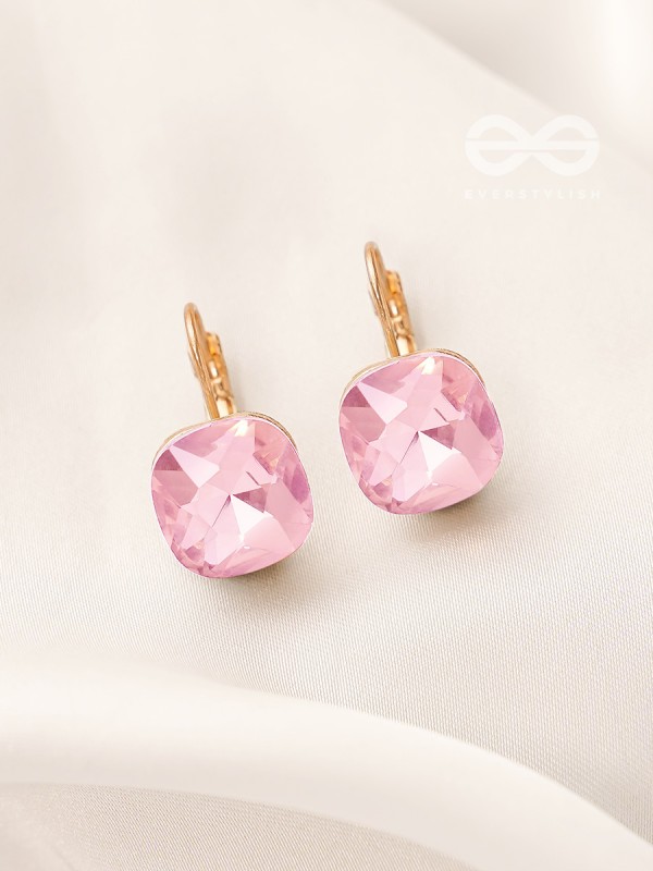 The Ice Cube- Crystal Golden Earrings (Lavender)