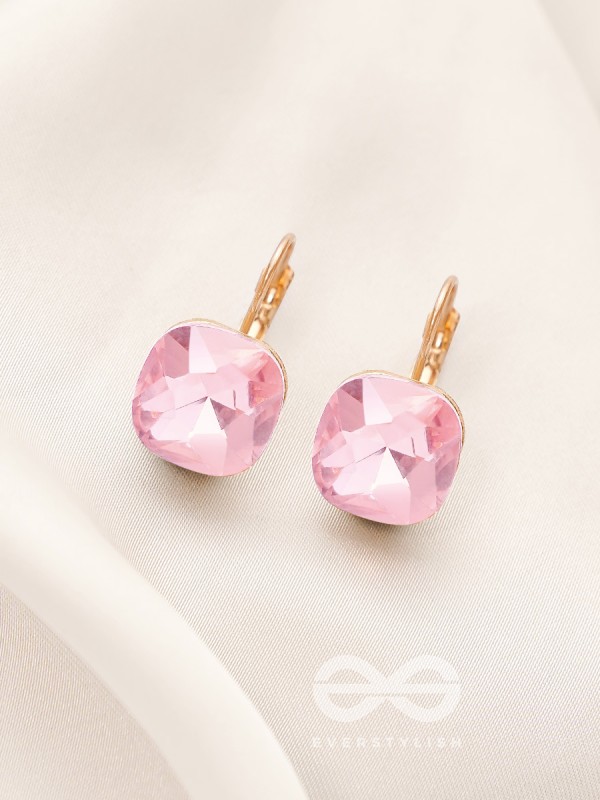 The Ice Cube- Crystal Golden Earrings (Lavender)