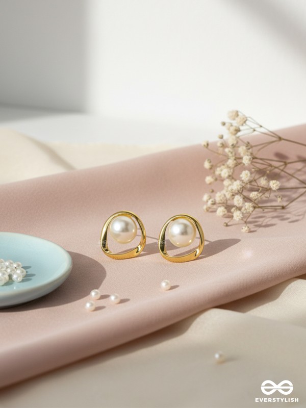 The Moon Orbit- Golden Pearl Earrings