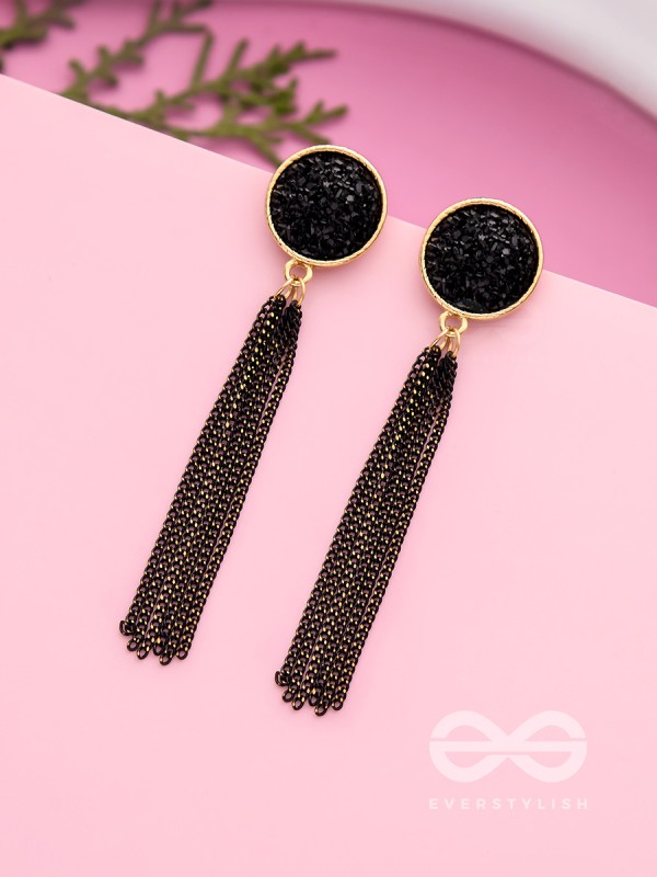 The Ebony Fall- Black and Golden Earrings