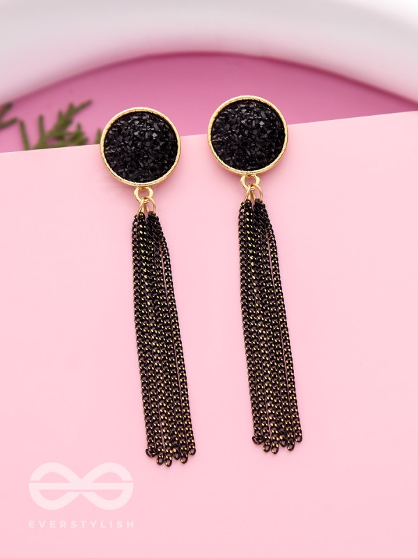 The Ebony Fall- Black and Golden Earrings