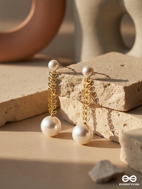 The Dewy Fir- Golden Pearl Earrings