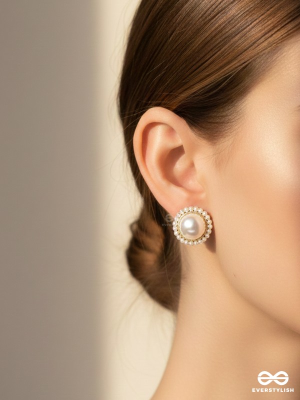 The Orb of Night- White and Golden Pearl Earrings