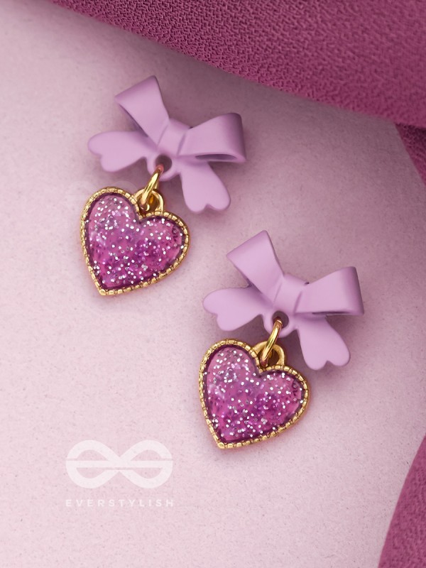 HEART-SHAPED CANDY BOX- LAVENDER AND GOLDEN EARRINGS