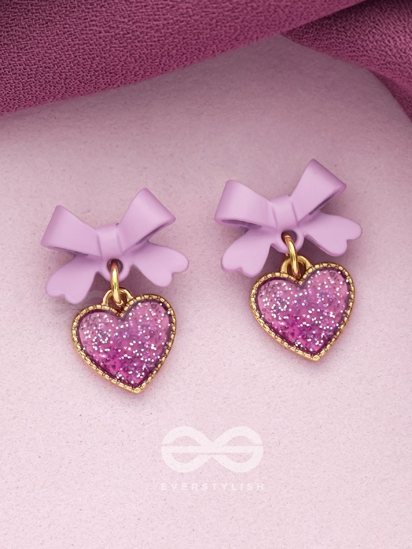 HEART-SHAPED CANDY BOX- LAVENDER AND GOLDEN EARRINGS