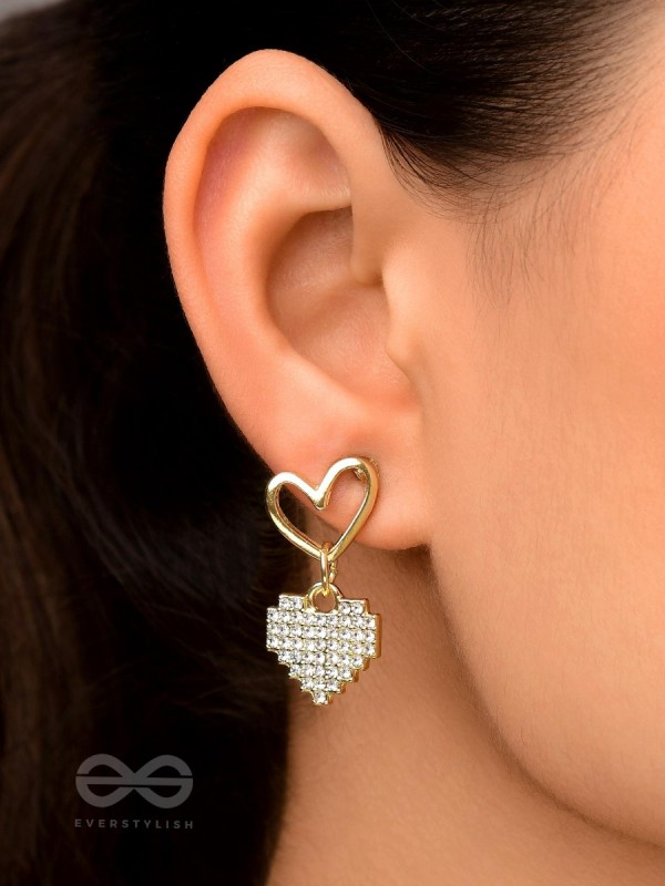 HEART-EYES- CLASSY GOLDEN RHINESTONES EARRINGS
