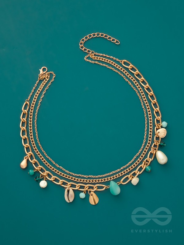 Beach'In- Multicolored Stones Studded Golden Neckpiece With Anti-Tarnish Coating 