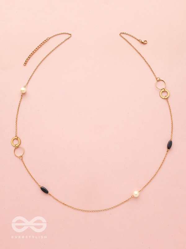 Yin And Yang- Pearl And Stone Studded Golden Necklace With Anti-Tarnish Coating 