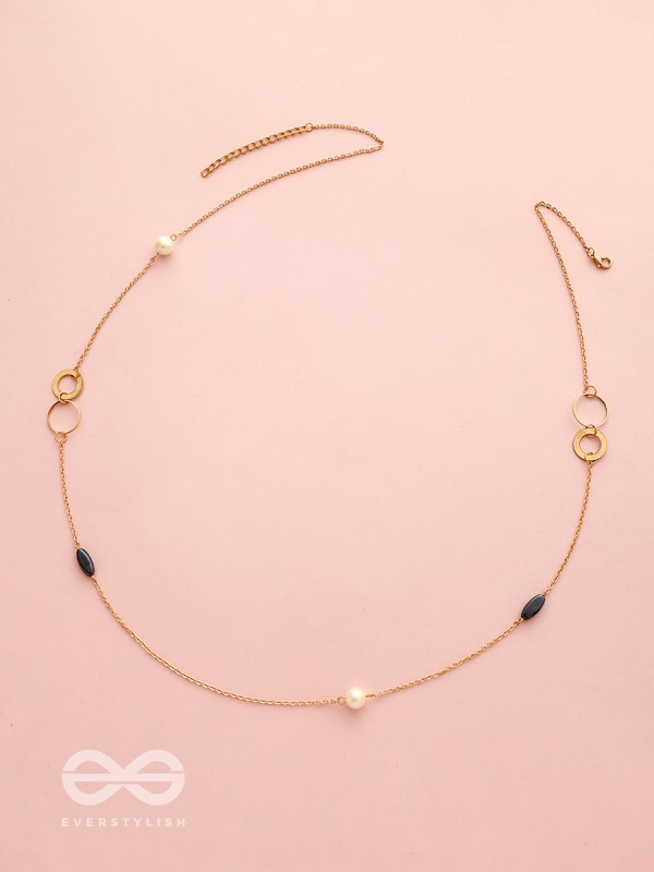 Yin And Yang- Pearl And Stone Studded Golden Necklace With Anti-Tarnish Coating 