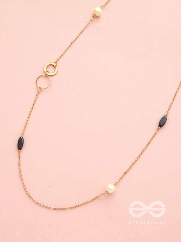 Yin And Yang- Pearl And Stone Studded Golden Necklace With Anti-Tarnish Coating 