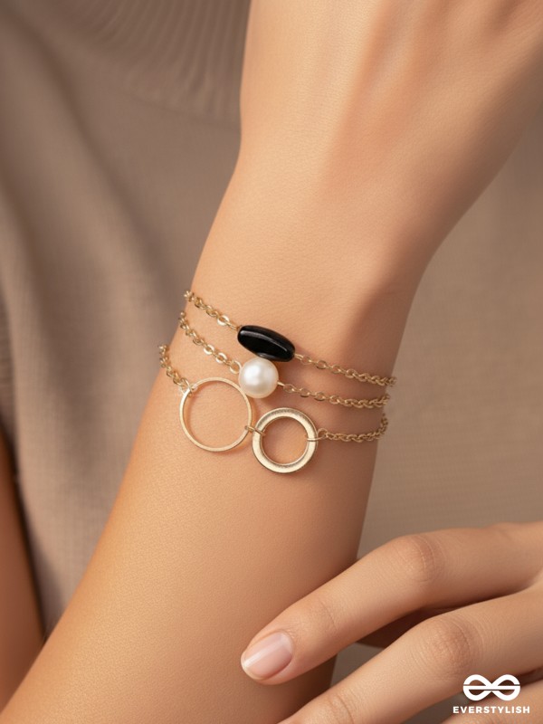 Day 'n' Nite- Pearl and Stones Studded Golden Bracelet