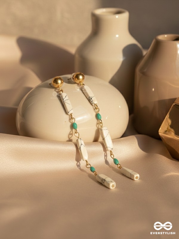 Marble-lous - Blue and White Stone Studded Golden Earrings