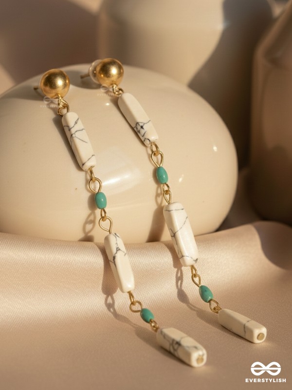 Marble-lous - Blue and White Stone Studded Golden Earrings
