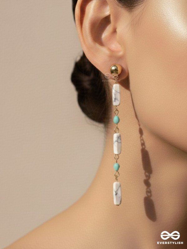 Marble-lous - Blue and White Stone Studded Golden Earrings