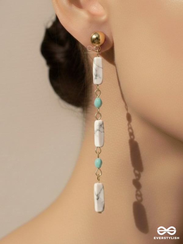 Marble-lous - Blue and White Stone Studded Golden Earrings
